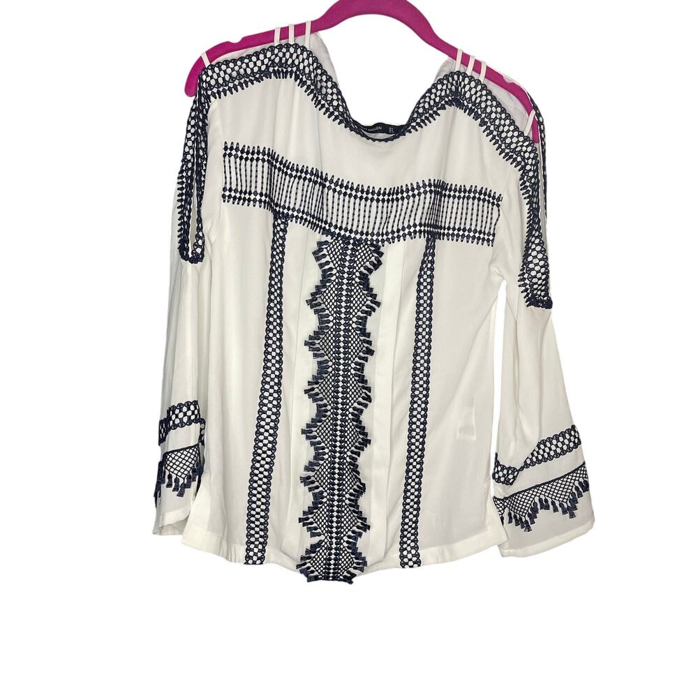 Karen Millen White/Blue Cold Shoulder Top Women's Size 4